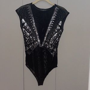 AKIRA see through rhinestone body suit